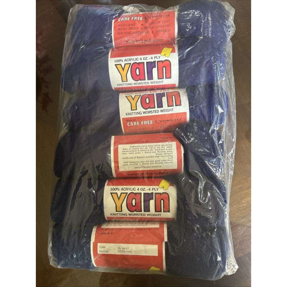 New Vintage Creslan Yarn 4 oz 4 Ply Navy (76) Lot Of 6 Skeins New